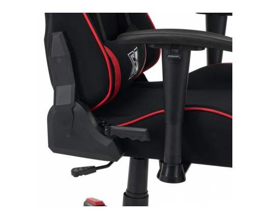 Scaun gaming X by Serioux, Torin, ajustabil, material textil, piston pe gaz, manere reglabile, baza stea cu 5 picioare, greutate maxima admisa 150Kg, perne detasabile, negru si rosu