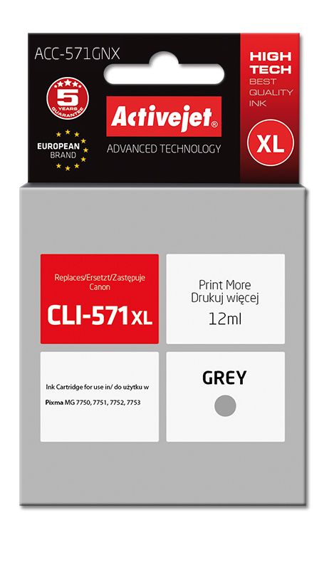 Activejet ACC-571GNX ink for Canon printer Canon CLI-571G XL replacement Supreme 12 ml grey