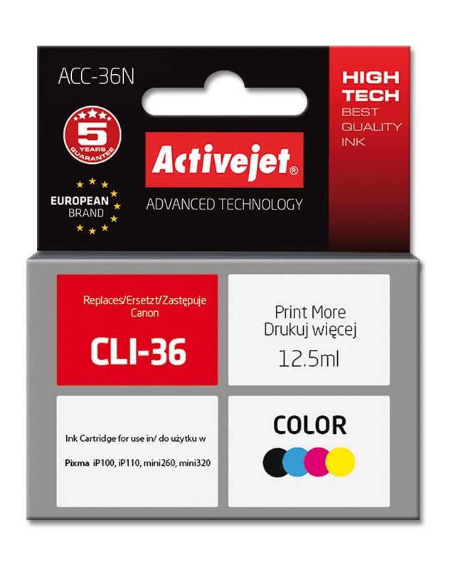 Cartus cerneala Activejet ACC-36N ,Black/tri-color ,12.5 ml (compatibil cu Canon pgi-36) 
