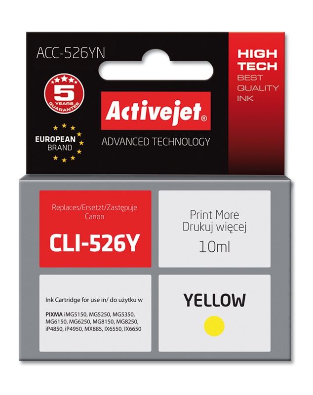 Cartus cerneala Activejet ACC-526YN ,Galben ,10 ml (compatibil cu Canon ACC-526YN) 