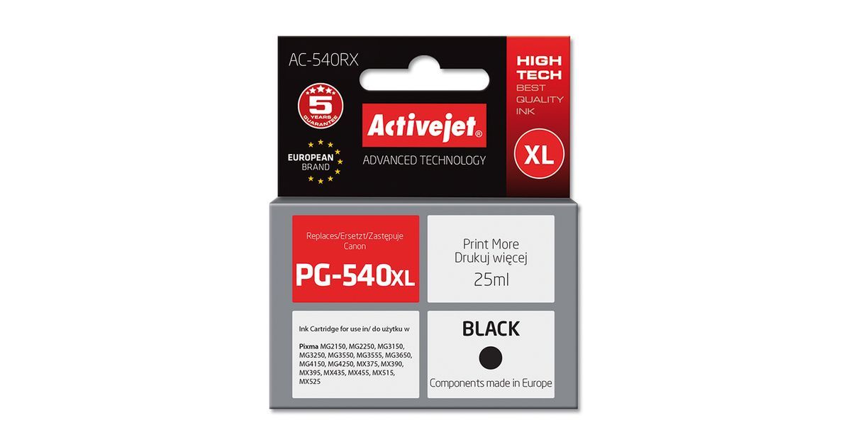 Activejet AC-540RX ink for Canon printer Canon PG-540 XL replacement Premium 15 ml black