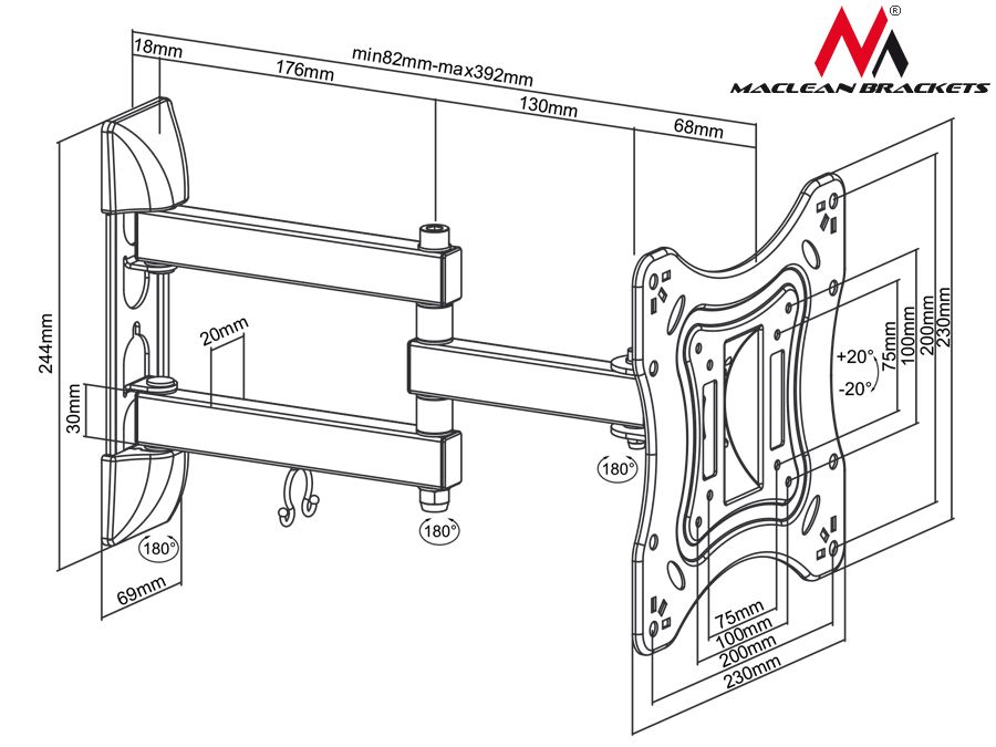 Maclean MC-700 Universal Wall Mount Bracket for LCD TV LED Plasma 23-42 