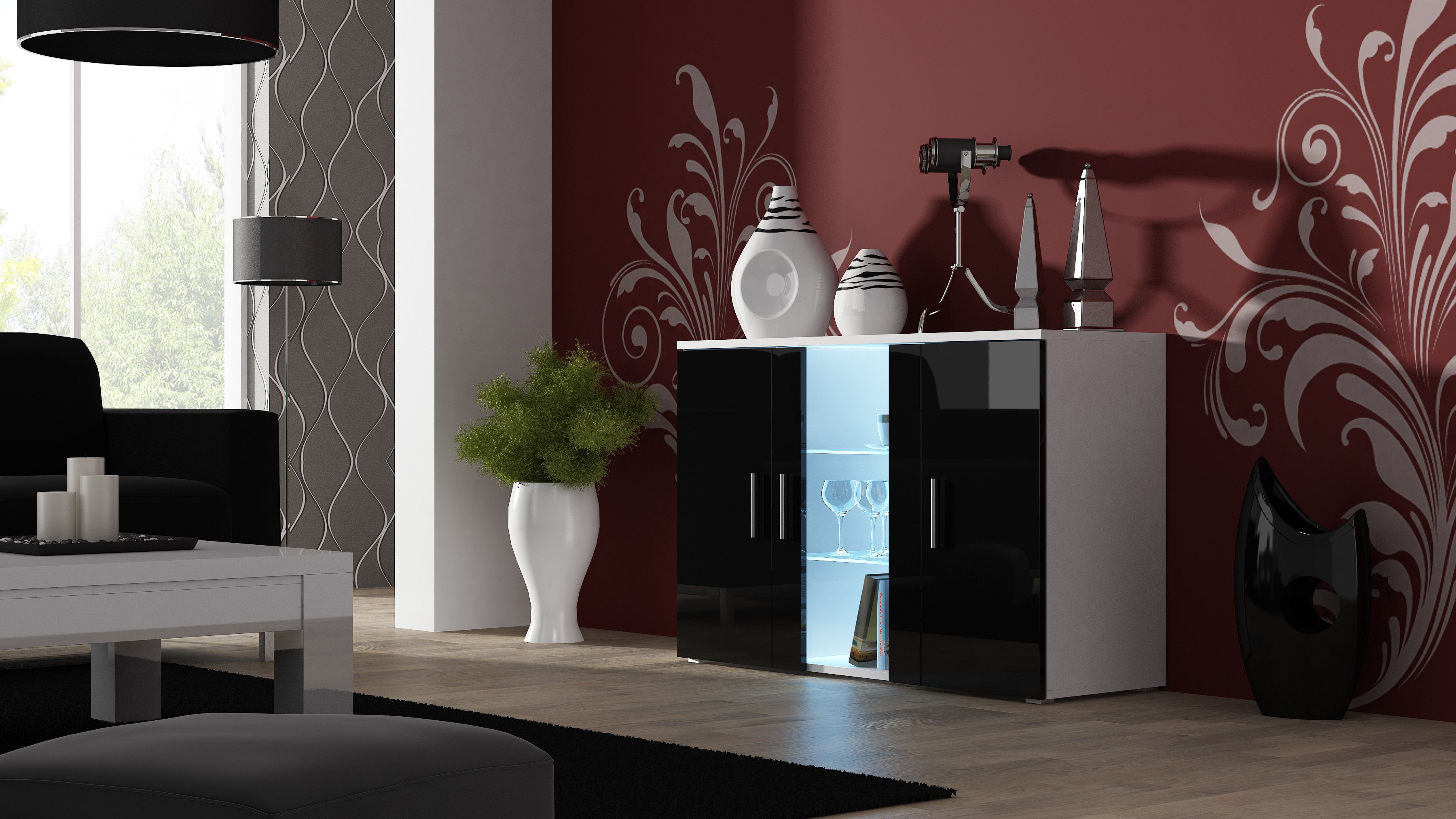 Cama sideboard 120 cm SOHO S7 white/black gloss