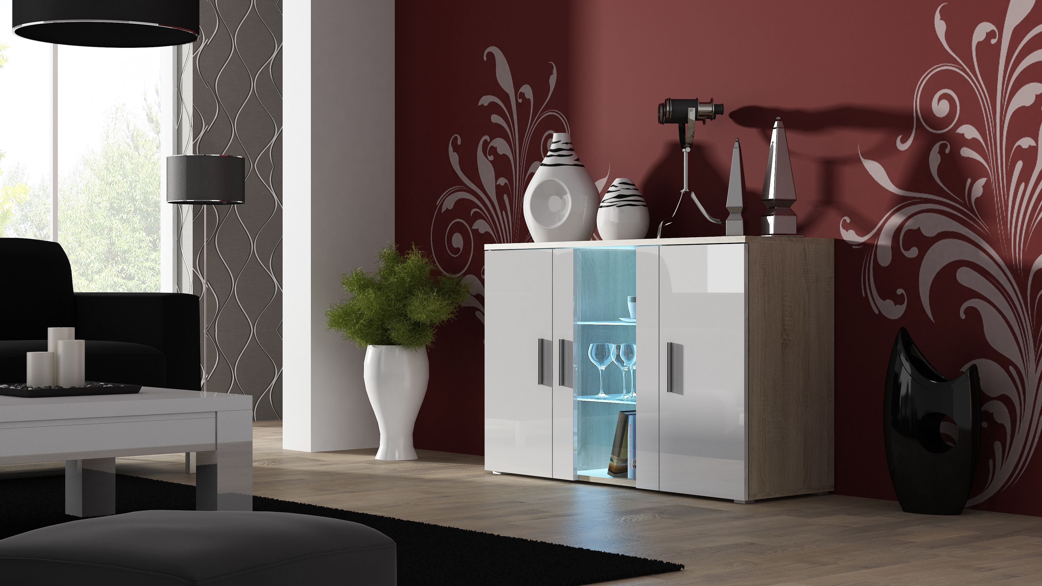 Cama sideboard 120 cm SOHO S7 sonoma oak/white gloss