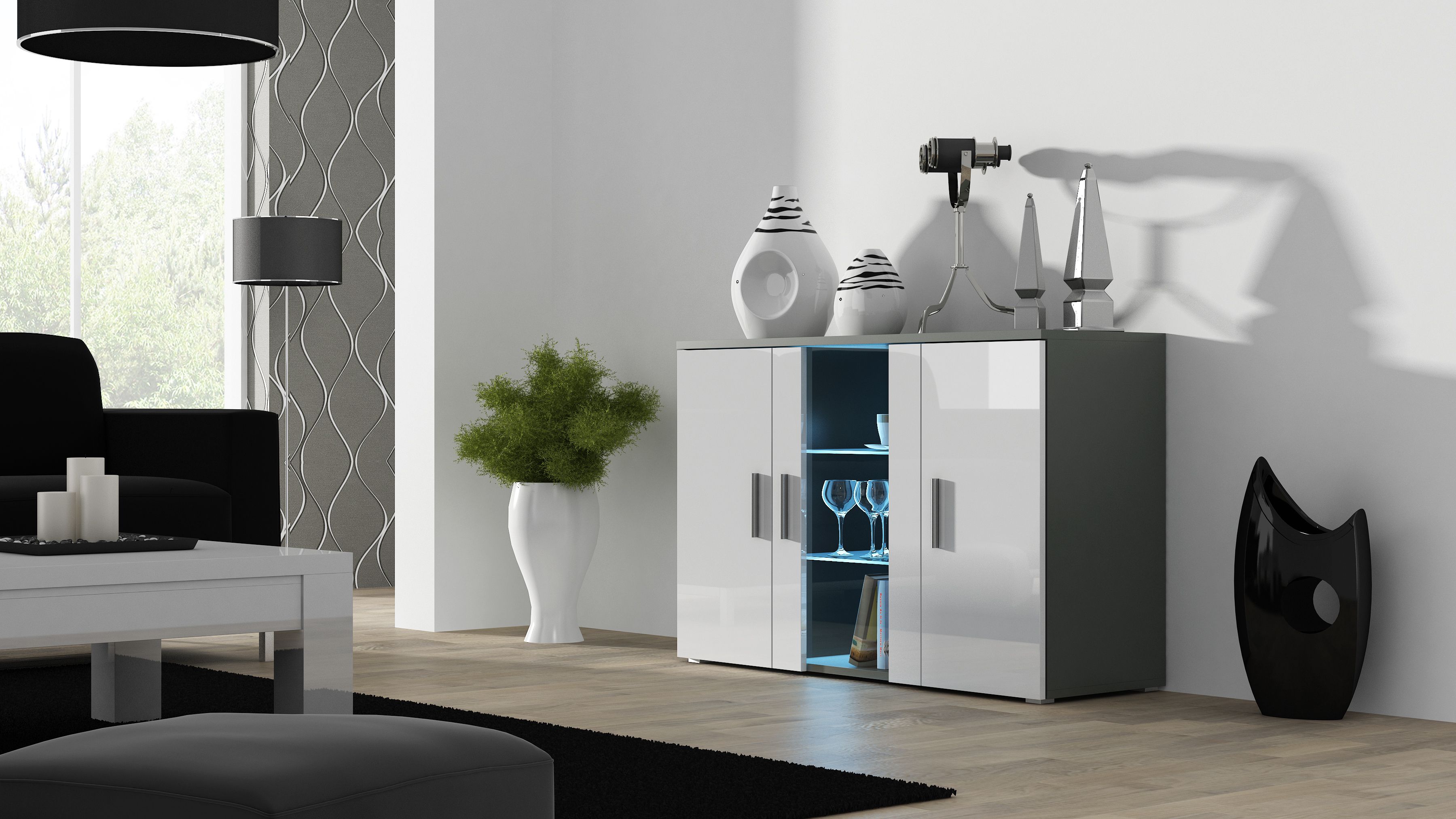 Cama sideboard 120 cm SOHO S7 grey/white gloss