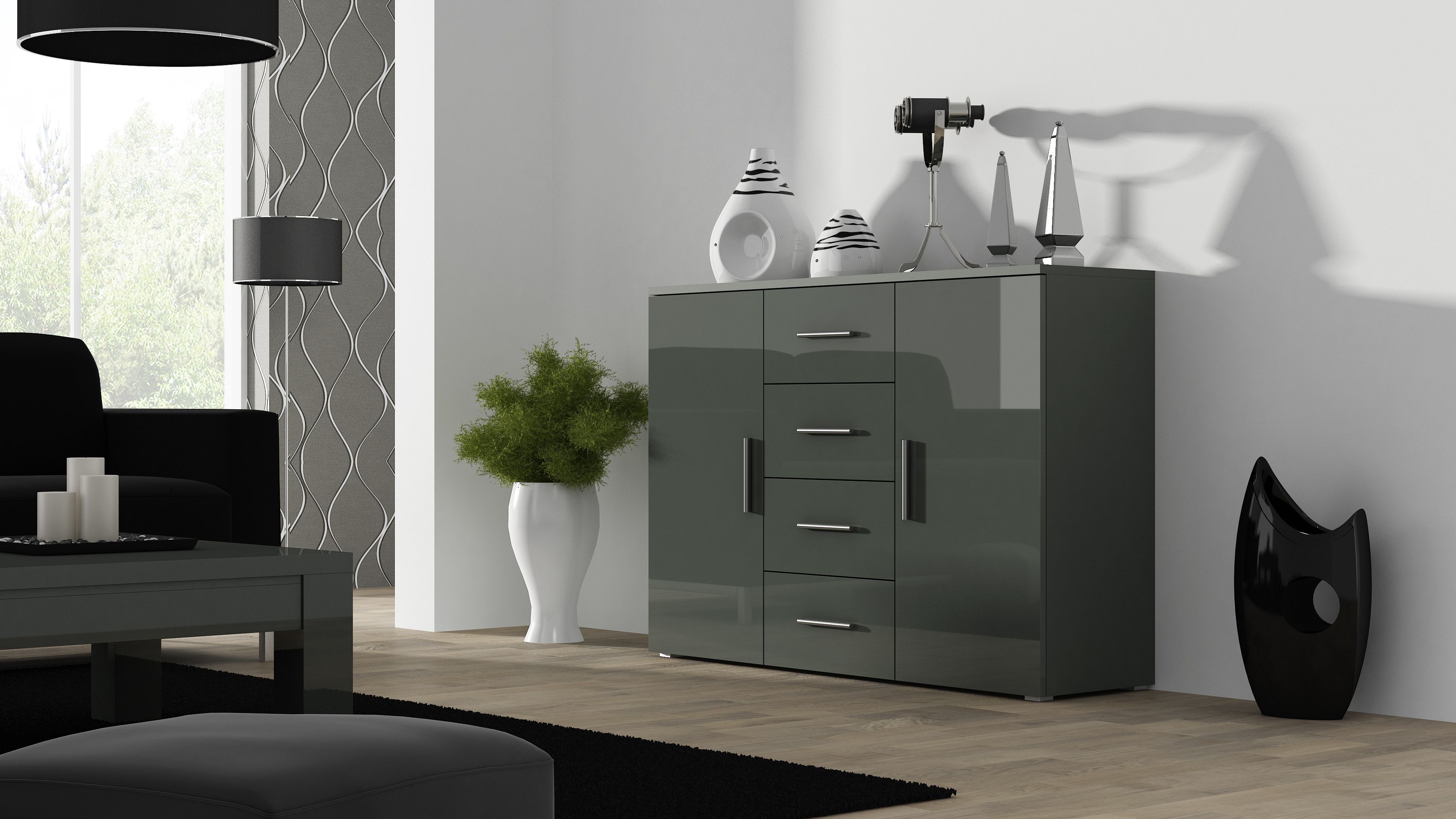 Cama living room sideboard UNi grey/grey gloss