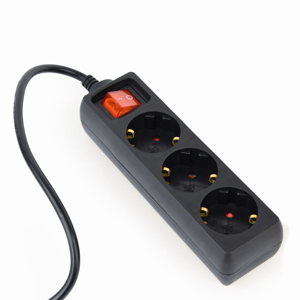 Gembird EG-PSU3-01 UPS Power Strip, 3 Schuko Outlets, C14 Plug, 10A, 0.6m Cable, Black Color