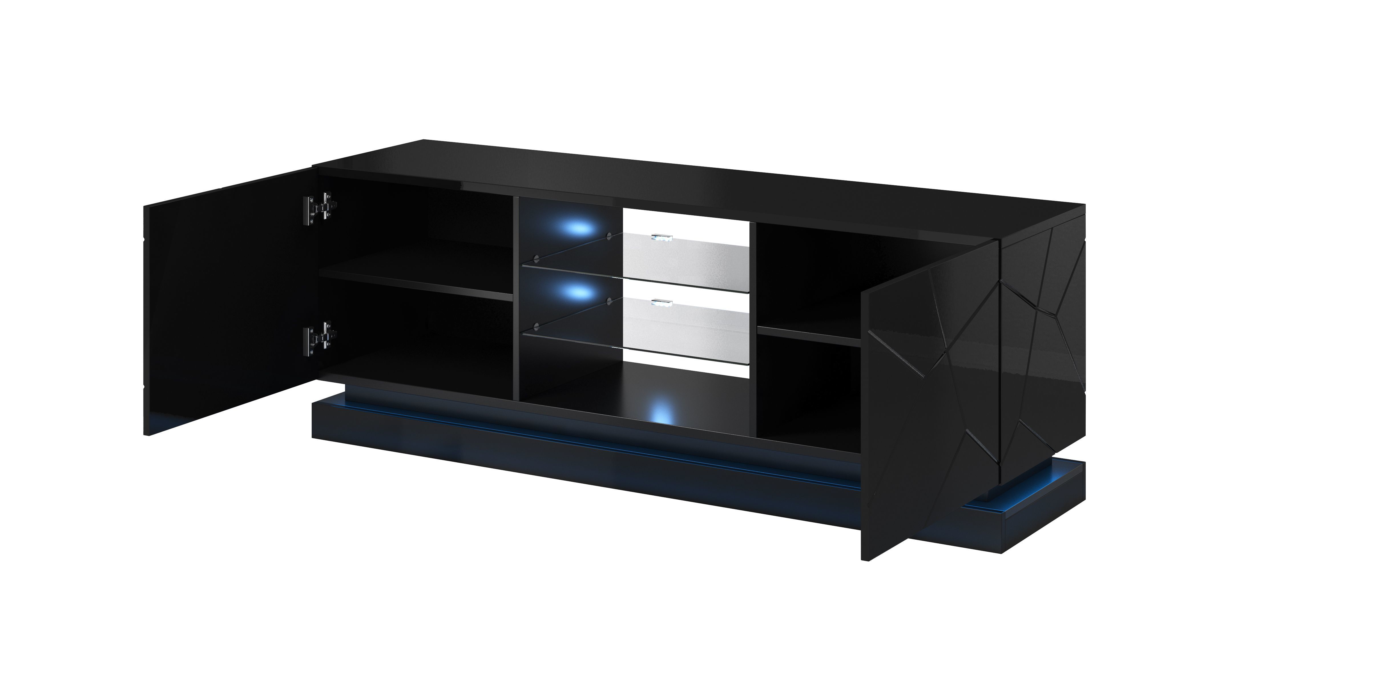 Cama TV cabinet QIU 160 MDF black gloss/black gloss