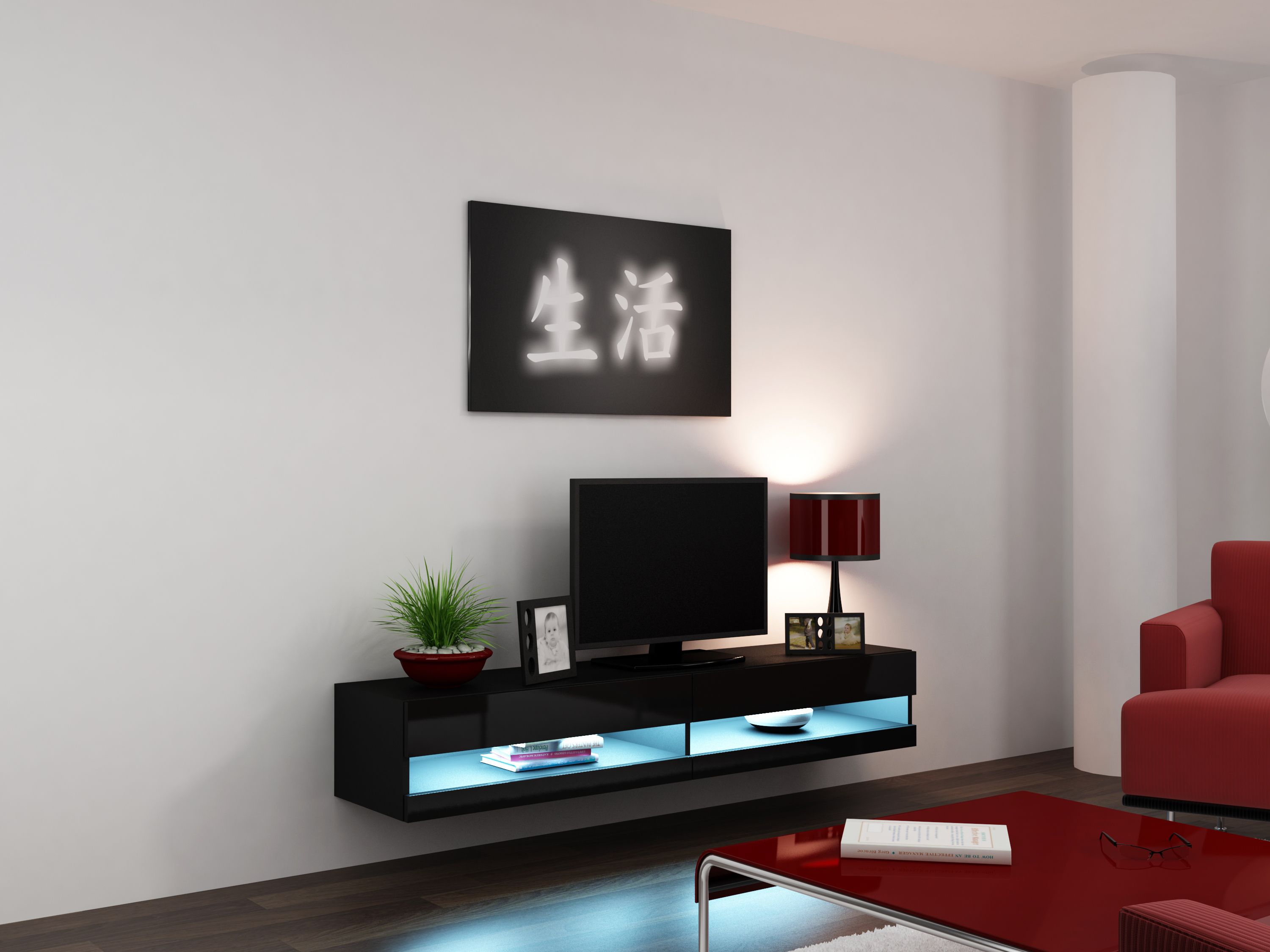 Cama TV stand VIGO NEW 30/180/40 black/black gloss