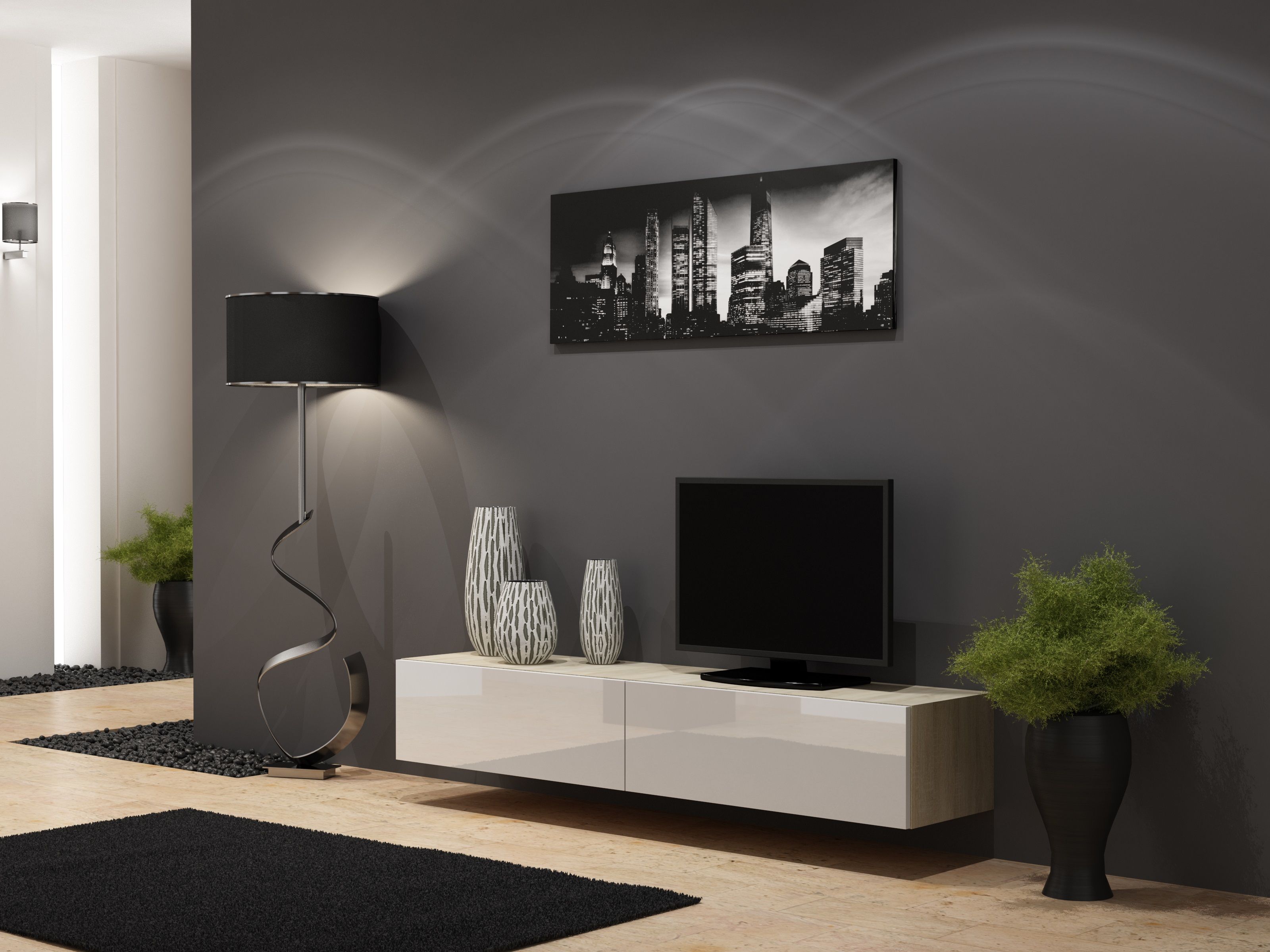 Cama TV Stand VIGO '180' 30/180/40 sonoma/white gloss
