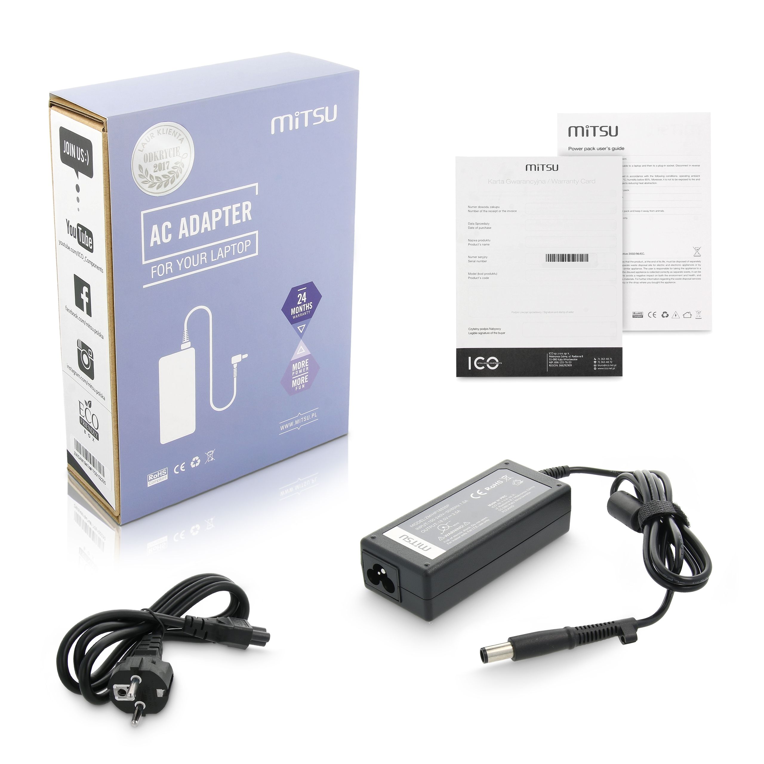 notebook charger mitsu 18.5v 3.5a (7.4x5.0 pin) - hp, compaq