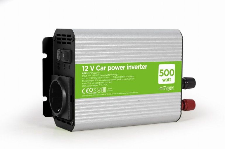 INVERTER GEMBIRD cu sinusoida simulata, Inverter auto,  500W, Schuko x 1, USB 5V / 2.1A, baterie 10-16V,  EG-PWC500-01 , (include TV 3 lei)