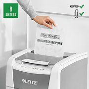 Distrugator automat documente Leitz IQ  Small Office , 100 coli, P4, cross-cut (tip confeti), cos  34 litri, alb-gri, Leitz  80110000 