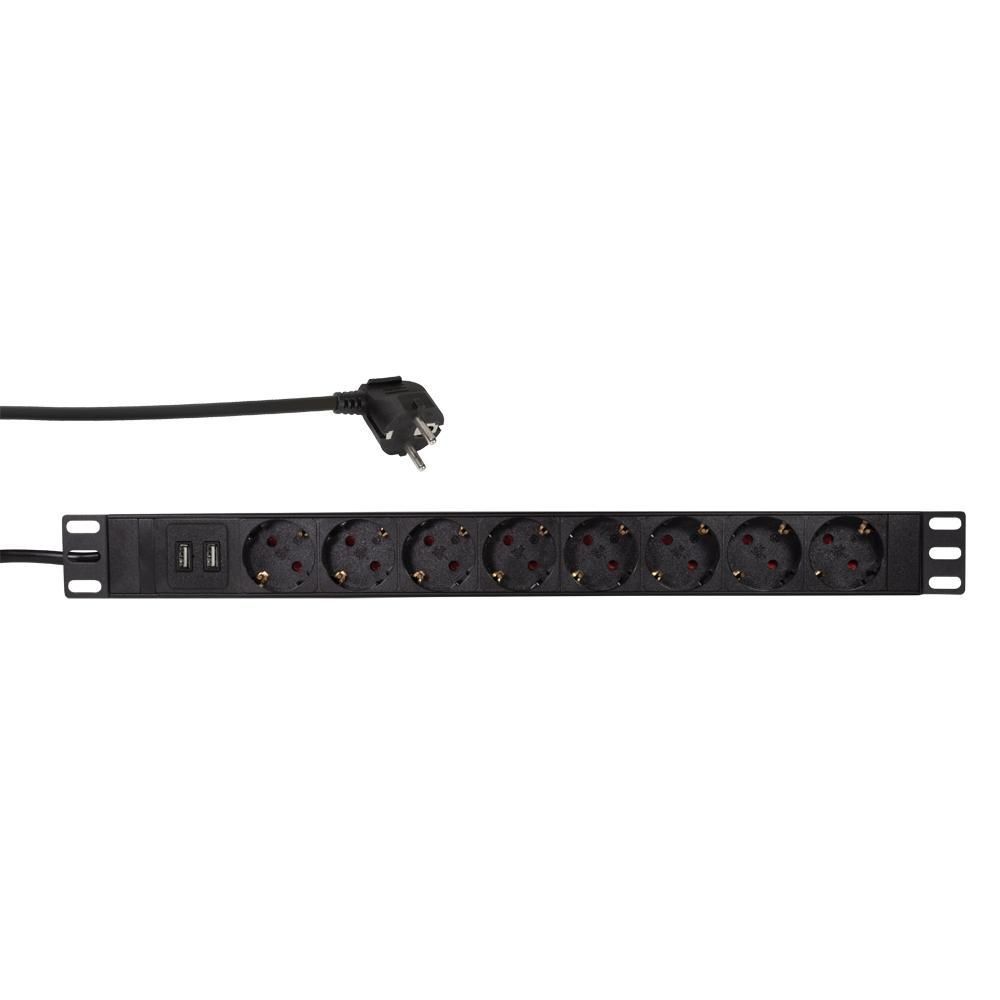 PDU LOGILINK 1U pt. rack 19 inch, 8 prize Schuko, intrare Schuko, max 16 A, on/off, protectie la supratensiune, 2 x USB 2.1A, 2 m,  PDU8C02  (include TV 0.75 lei)