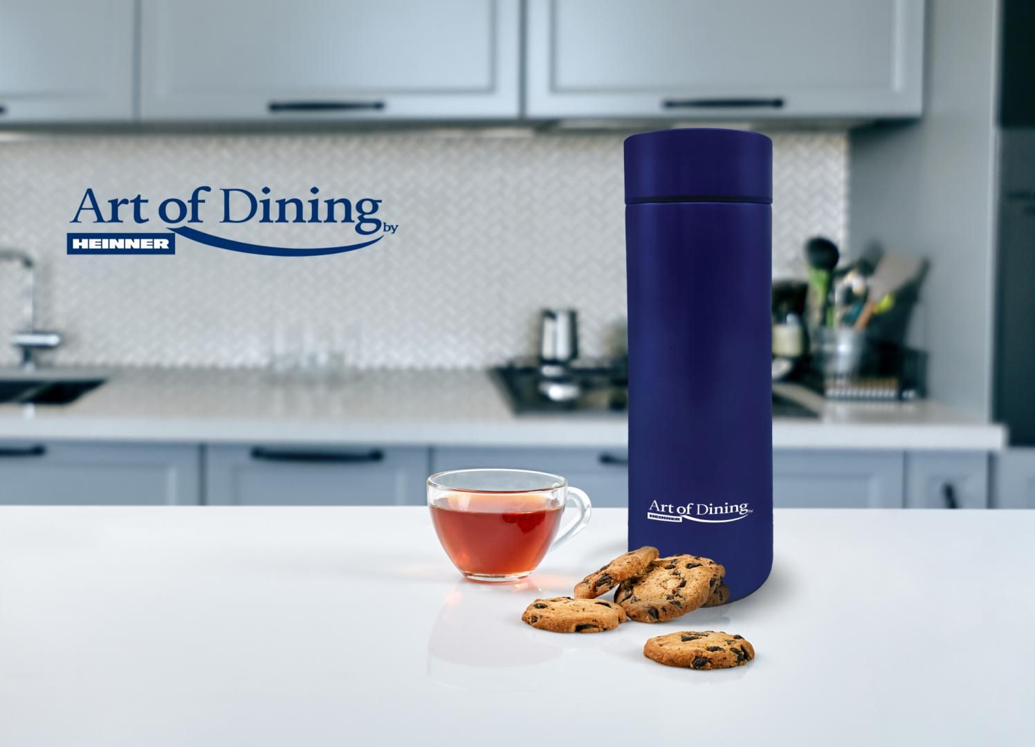 TERMOS  INOX  450 ML, CU INDICATOR LED  PENTRU TEMPERATURA,, ALBASTRU,  ART OF  DINNING BY HEINNER