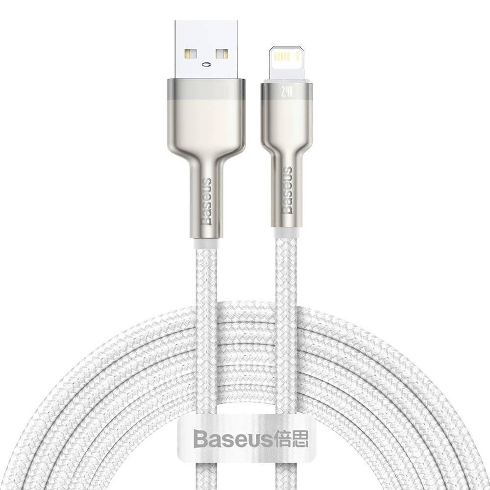 CABLU alimentare si date Baseus Cafule Metal, Fast Charging Data Cable pt. smartphone, USB la Lightning Iphone 2.4A, 2m, alb  CALJK-B02  (include TV 0.06 lei)