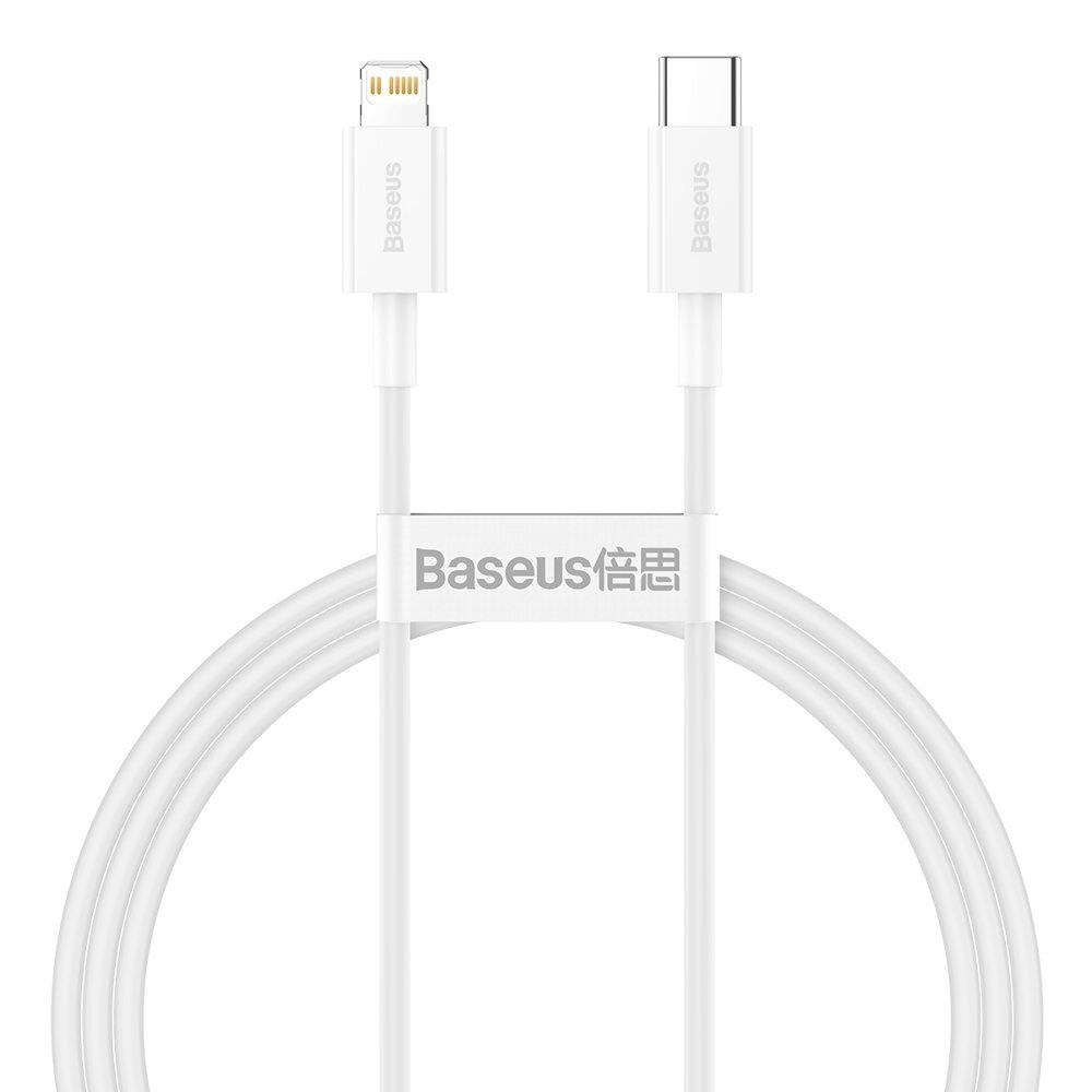 CABLU alimentare si date Baseus Superior, Fast Charging Data Cable pt. smartphone, USB Type-C la Lightning Iphone PD 20W, 1m, alb  CATLYS-A02  (include TV 0.06 lei)