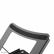 Neomounts by Newstar NSLS075BLACK Foldable Laptop Stand - Black  Specifications General Min. screen size*: 10 inch Max. screen size*: 15 inch Min. weight: 0 kg Max. weight: 5 kg Desk mount: Stand  Functionality Type: Tilt Width: 25,5 cm Depth: 25,5 cm Height: 3,5 cm Height adjustment: Manual