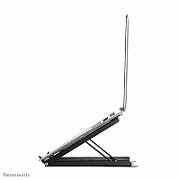 Neomounts by Newstar NSLS075BLACK Foldable Laptop Stand - Black  Specifications General Min. screen size*: 10 inch Max. screen size*: 15 inch Min. weight: 0 kg Max. weight: 5 kg Desk mount: Stand  Functionality Type: Tilt Width: 25,5 cm Depth: 25,5 cm Height: 3,5 cm Height adjustment: Manual