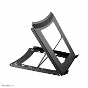 Neomounts by Newstar NSLS075BLACK Foldable Laptop Stand - Black  Specifications General Min. screen size*: 10 inch Max. screen size*: 15 inch Min. weight: 0 kg Max. weight: 5 kg Desk mount: Stand  Functionality Type: Tilt Width: 25,5 cm Depth: 25,5 cm Height: 3,5 cm Height adjustment: Manual