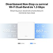 MERCUSYS MESH MERCUSYS, wireless, router AC1300, pt interior, 1300 Mbps, port LAN si WAN Gigabit, 2.4 GHz | 5 GHz, antena interna x 2, standard 802.11ac,  Halo H30G(3-pack)  (include timbru verde 1.5 lei)