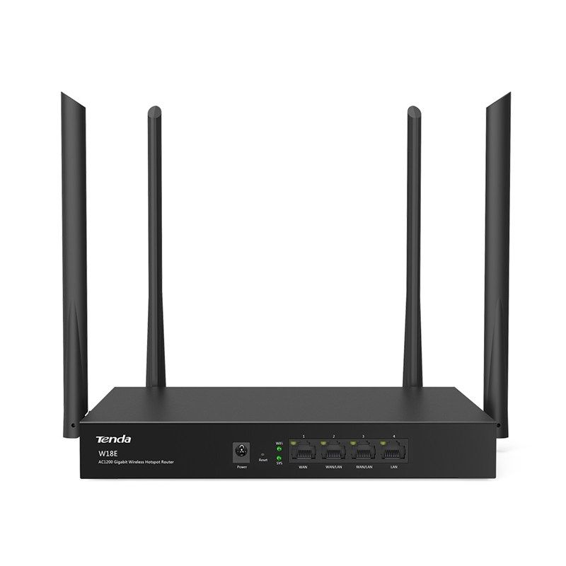 Tenda AC1200 gigabit wireless hotspot router, Interface: 4*GE(1~3 WAN/ 1 ~3 LAN), VPN Protocal: PPTP、L2TP、IPSEC, 2.4GHz\5GHz, 300+867Mbps, Flash 8MB.