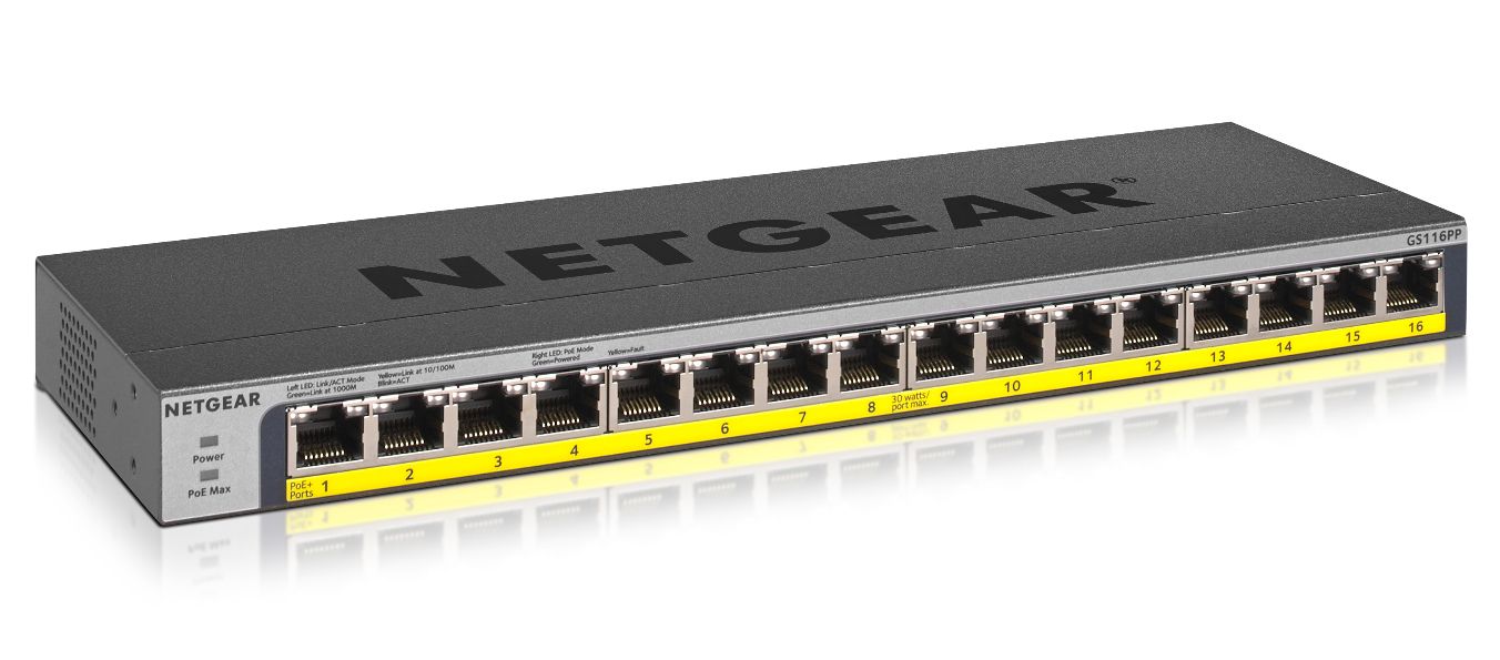 Switch NetGear GS116PP-100EUS, 16 porturi 10 / 100 / 1000 MBs