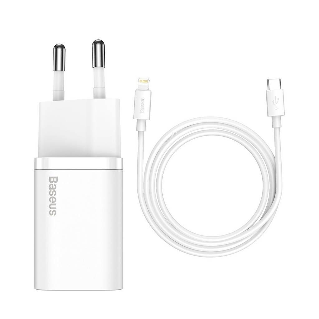 INCARCATOR retea Baseus Super Si, Quick Charge 20W, 1 x USB Type-C 5V/3A max, include cablu USB Type-C la Lightning Iphone 1m, alb  TZCCSUP-B02  (include TV 0.8lei)