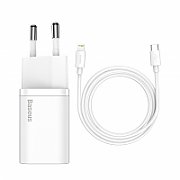 INCARCATOR retea Baseus Super Si, Quick Charge 20W, 1 x USB Type-C 5V/3A max, include cablu USB Type-C la Lightning Iphone 1m, alb  TZCCSUP-B02  (include TV 0.8lei)
