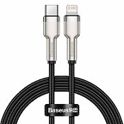 CABLU alimentare si date Baseus Cafule Metal, Fast Charging Data Cable pt. smartphone, USB Type-C la Lightning Iphone PD 20W, brodat, 1m, negru  CATLJK-A01  (include timbru verde 0.25 lei)