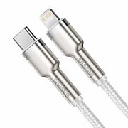CABLU alimentare si date Baseus Cafule Metal, Fast Charging Data Cable pt. smartphone, USB Type-C la Lightning Iphone PD 20W, brodat, 2m, alb  CATLJK-B02  (include timbru verde 0.25 lei)
