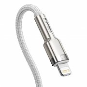 CABLU alimentare si date Baseus Cafule Metal, Fast Charging Data Cable pt. smartphone, USB Type-C la Lightning Iphone PD 20W, brodat, 2m, alb  CATLJK-B02  (include timbru verde 0.25 lei)