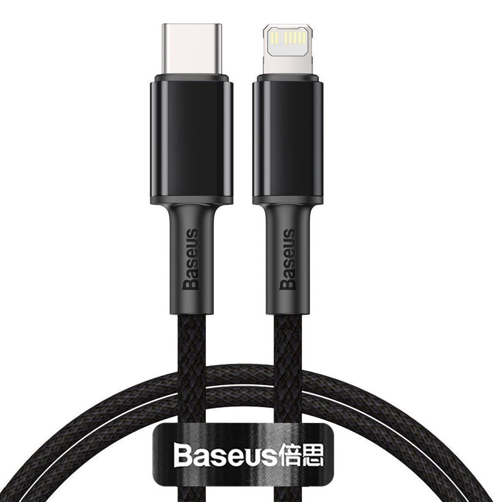 CABLU alimentare si date Baseus High Density Braided, Fast Charging Data Cable pt. smartphone, USB Type-C la Lightning Iphone PD 20W, brodat, 1m, negru  CATLGD-01  (include timbru verde 0.25 lei)