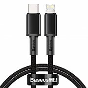 CABLU alimentare si date Baseus High Density Braided, Fast Charging Data Cable pt. smartphone, USB Type-C la Lightning Iphone PD 20W, brodat, 1m, negru  CATLGD-01  (include timbru verde 0.25 lei)