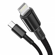 CABLU alimentare si date Baseus High Density Braided, Fast Charging Data Cable pt. smartphone, USB Type-C la Lightning Iphone PD 20W, brodat, 1m, negru  CATLGD-01  (include timbru verde 0.25 lei)