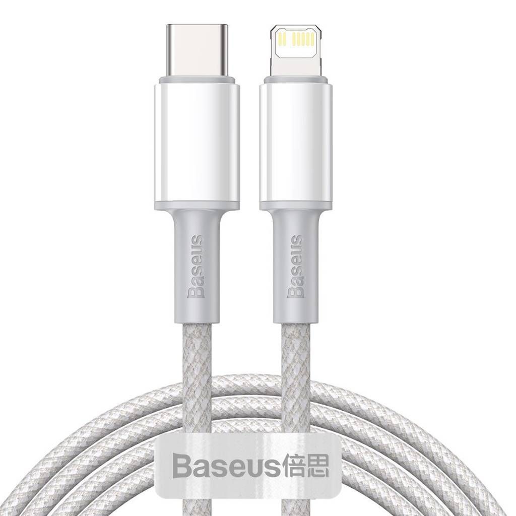 CABLU alimentare si date Baseus High Density Braided, Fast Charging Data Cable pt. smartphone, USB Type-C la Lightning Iphone PD 20W, brodat, 2m, alb  CATLGD-A02  (include timbru verde 0.25 lei)