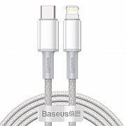 CABLU alimentare si date Baseus High Density Braided, Fast Charging Data Cable pt. smartphone, USB Type-C la Lightning Iphone PD 20W, brodat, 2m, alb  CATLGD-A02  (include timbru verde 0.25 lei)