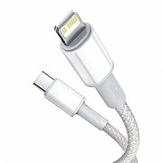CABLU alimentare si date Baseus High Density Braided, Fast Charging Data Cable pt. smartphone, USB Type-C la Lightning Iphone PD 20W, brodat, 2m, alb  CATLGD-A02  (include timbru verde 0.25 lei)