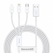 CABLU alimentare si date Baseus Superior Series, pt. smartphone, USB la Micro-USB + Lightning Iphone + USB Type-C 3.5A, 1.5m, alb  CAMLTYS-02  (include timbru verde 0.25 lei)