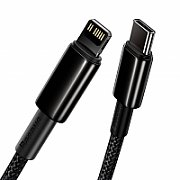 CABLU alimentare si date Baseus Tungsten Gold, Fast Charging Data Cable pt. smartphone, USB la Lightning Iphone 20W, brodat, 2m, rezistent zgarieturi, negru  CATLWJ-A01  (include timbru verde 0.25 lei)