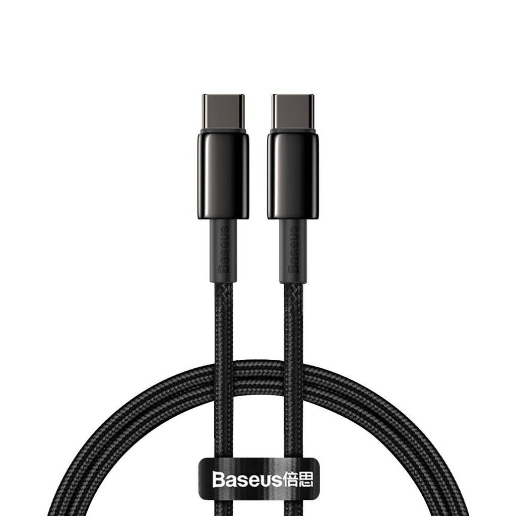 CABLU alimentare si date Baseus Tungsten Gold, Fast Charging Data Cable pt. smartphone, USB Type-C la USB Type-C 100W, brodat, 2m, negru  CATWJ-A01  (include timbru verde 0.25 lei)