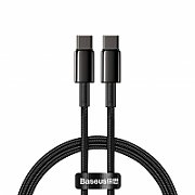 CABLU alimentare si date Baseus Tungsten Gold, Fast Charging Data Cable pt. smartphone, USB Type-C la USB Type-C 100W, brodat, 2m, negru  CATWJ-A01  (include timbru verde 0.25 lei)