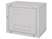 Rack de perete Triton sectiune simpla 15U 600mm adancime usa sticla panouri laterale detasabile, sectiuni acces cabluri sus/jos/spate securizare cu cheie, 1 pereche montanti reglabili, fabricat din tabla galvanizata IP30 gri