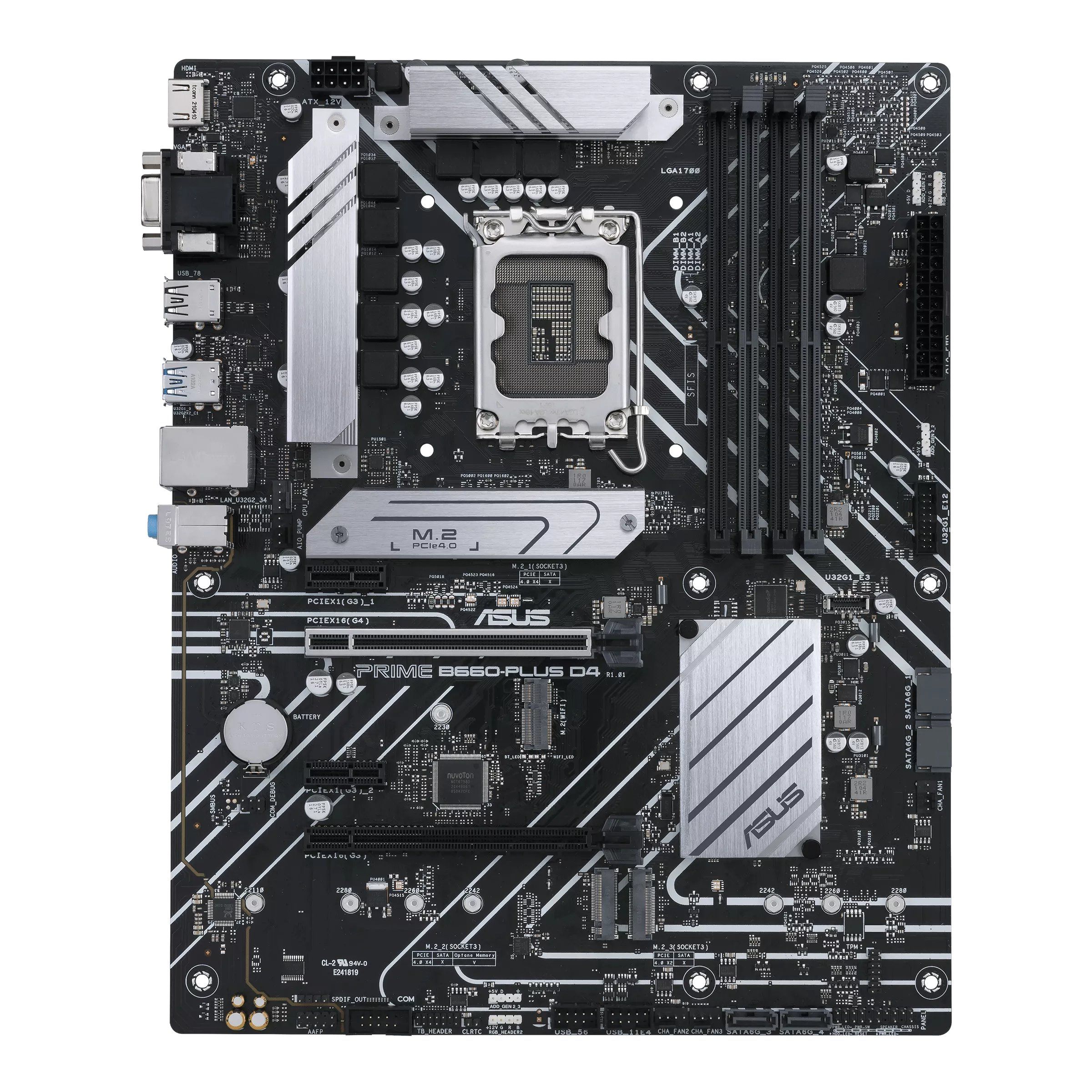 Placa de baza ASUS PRIME B660-PLUS D4, socket 1700, 4x DDR4 UDIMM, 4x SATA, 3x NVMe, 11x USB-A, 2x USB-C, ATX