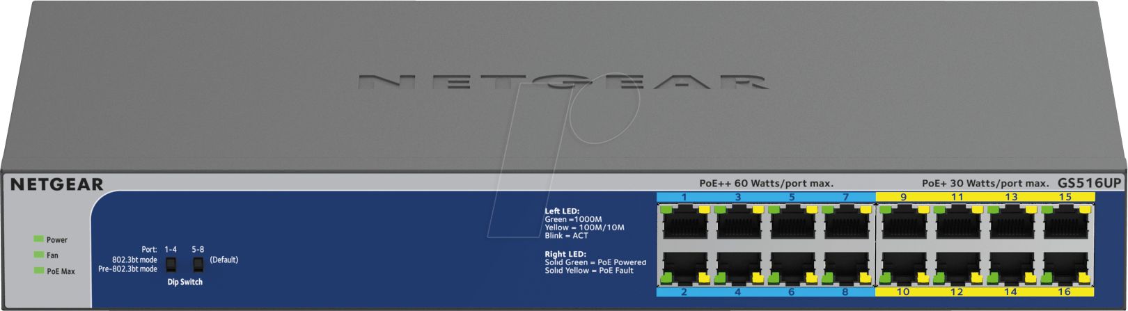 Switch NetGear GS516UP-100EUS, 16 porturi 10 / 100 / 1000 MBs