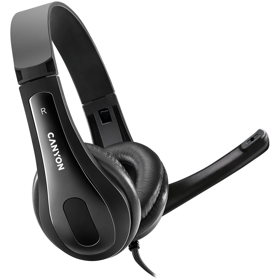 CANYON CHSU-1 basic PC headset with microphone, USB plug, leather pads, Flat cable length 2.0m, 160*60*160mm, 0.13kg, Black