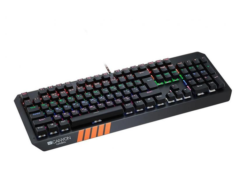 CANYON Wired multimedia gaming keyboard with lighting effect, 108pcs rainbow LED, Numbers 104keys, EN double injection layout, cable length 1.8M, 450.5*163.7*42mm, 0.90kg, color black