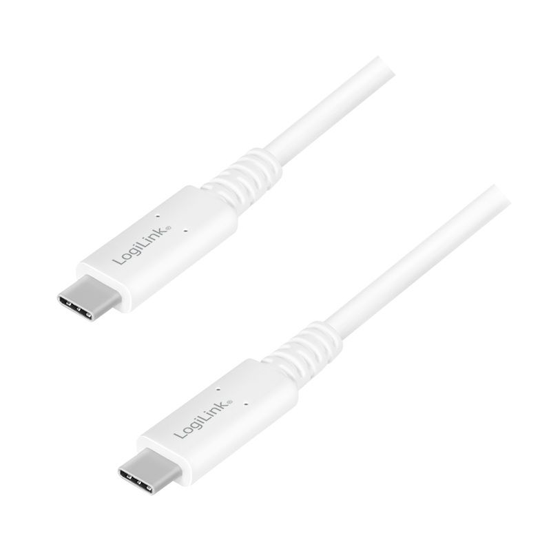 CABLU alimentare si date LOGILINK, pt. smartphone, USB 4.3, USB Type-C (T) la USB Type-C (T), UHD 8K / 60Hz (7680x4320), suporta pana la 20V/5A 100W, triplu ecranat,0.8m, alb,  CU0180  (include TV 0.06 lei)