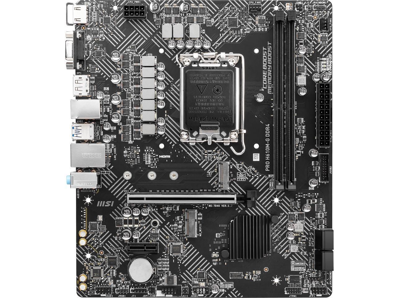 Placa de baza MSI PRO H610M-G DDR4, socket 1700, 2x DDR4 UDIMM, 4x SATA, 1x NVMe, 10x USB-A, mATX