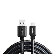 Cablu USB-Micro  la USB-A, 1.5m, 2.4A, impletit, negru